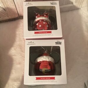 Hallmark Disney Mickey and Minnie Mouse GLASS Ornaments